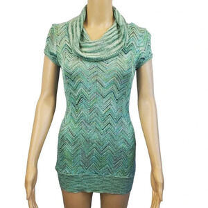 INC International Concepts Green Woven Chevron Pattern Cowlneck Sweater Dress